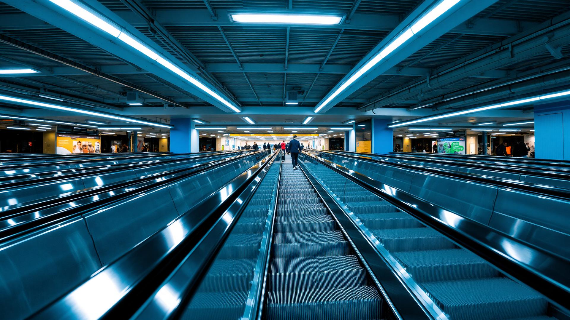 Escadas rolantes modernas numa estação de transportes